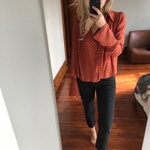 Free People Slinky Polka Dot Button Up Blouse